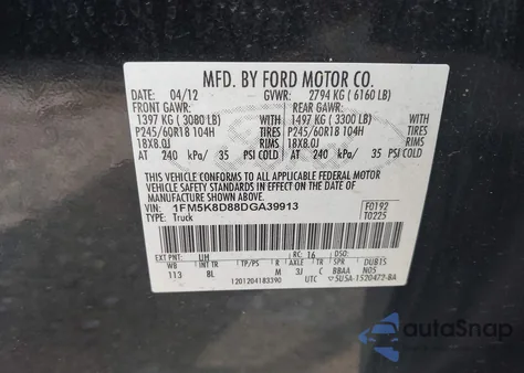 2013 Ford Explorer Xlt z USA, uszkodzony, nr VIN 1FM5K8D88DGA39913